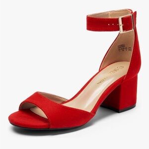 Red Ankle Strap Block Heel Sandals